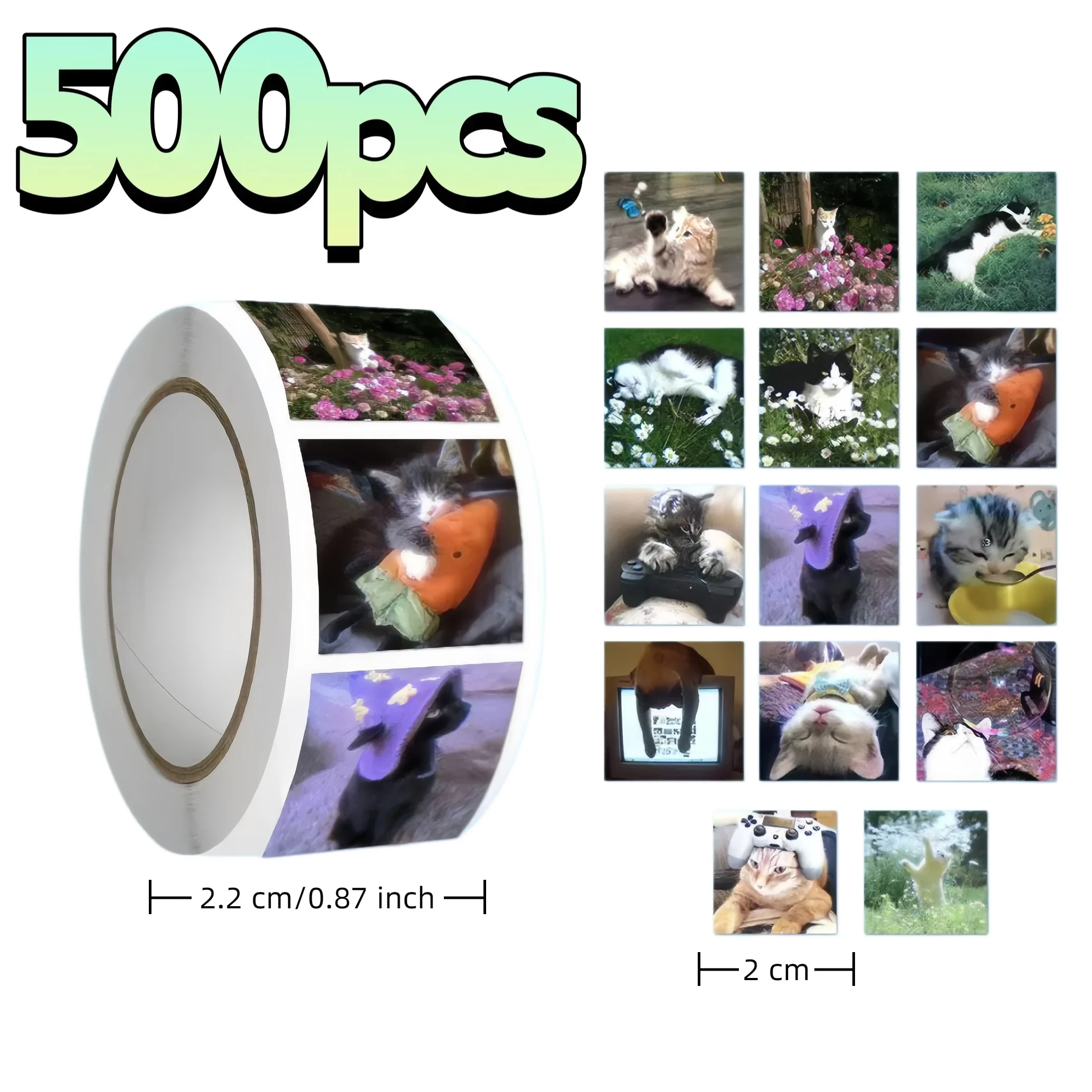500Pcs Funny Meme Cat Stickers for Office Decor Envelope Seals Party Supplies Universal Stationery Labels 2cm/0.79inch