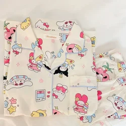 New Kawaii Sanrio Hello Kitty My Melody Hangyodon Pajamas Female Long Sleeves Cardigan Autumn Winter Cute Cartoon Tracksuit Suit