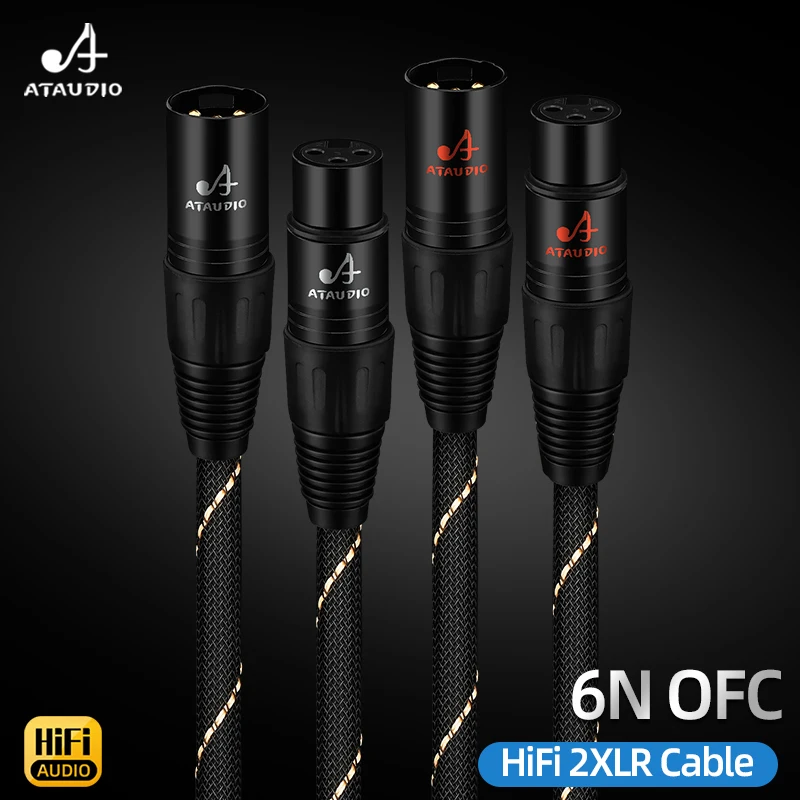 ATAUDIO One Pair HiFi XLR Audio Cable 6N OFC Double Shielding 2XLR to 2XLR Male to Female for Microphone Amplifier Speaker