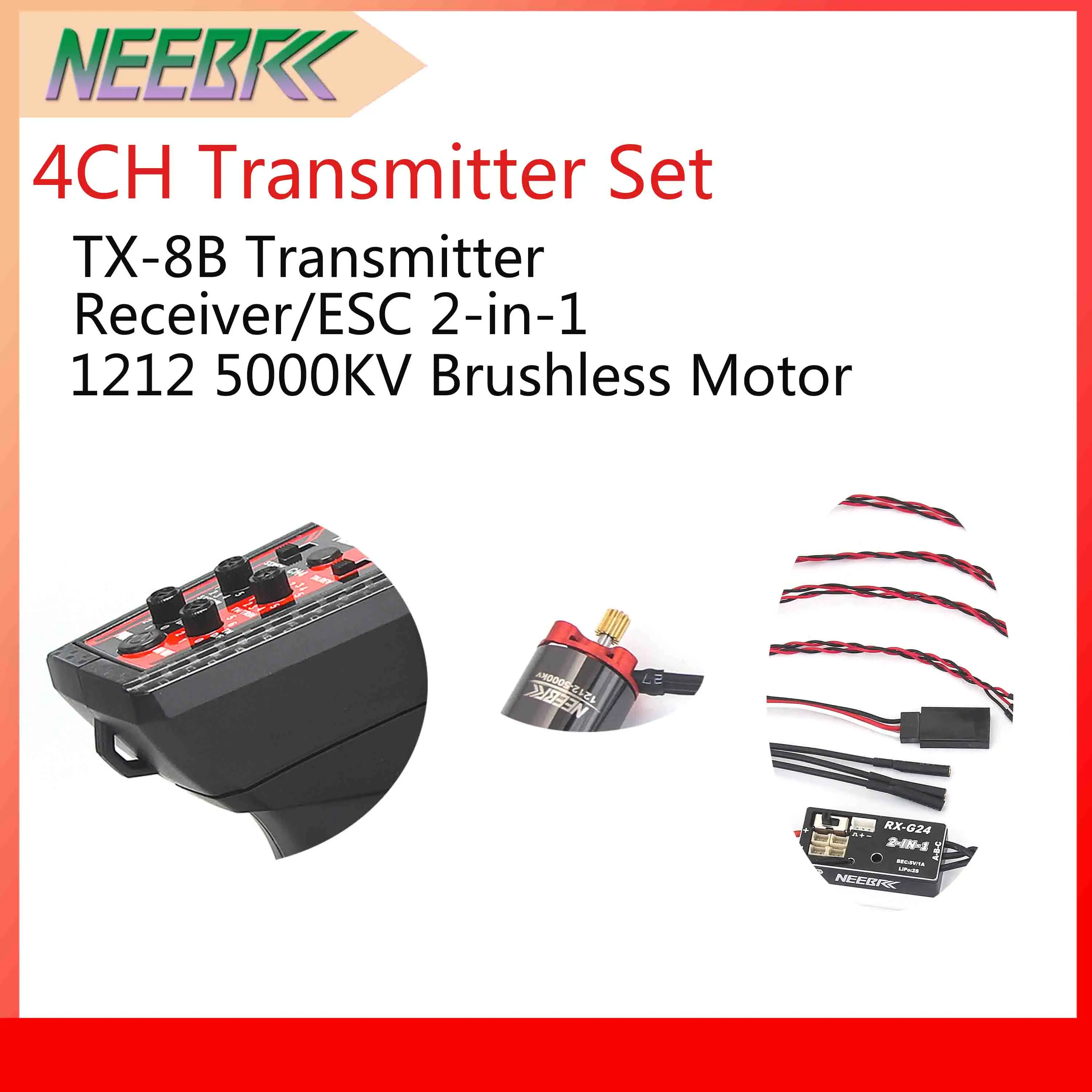 NEEBRC 1212 5000KV Brushless Motor 2‑in‑1 ESC Receiver Light Kit 4CH Transmitter Set for RC Car Crawler Boat Model Parts SCX30