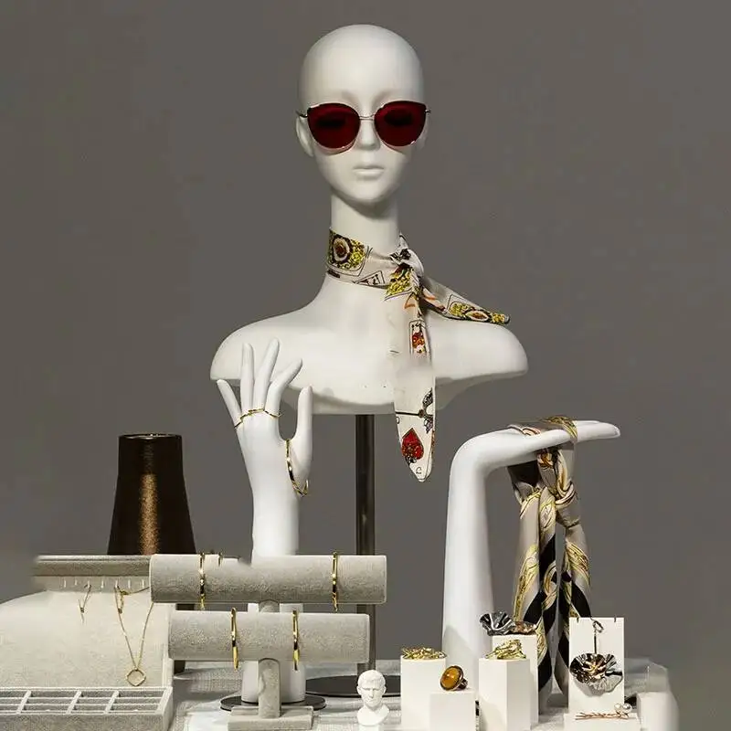 Head Luxury with Features Facial Mannequins Light Hat Scarf Display Stand Hand Model Art Ornaments Props Female White Head Model
