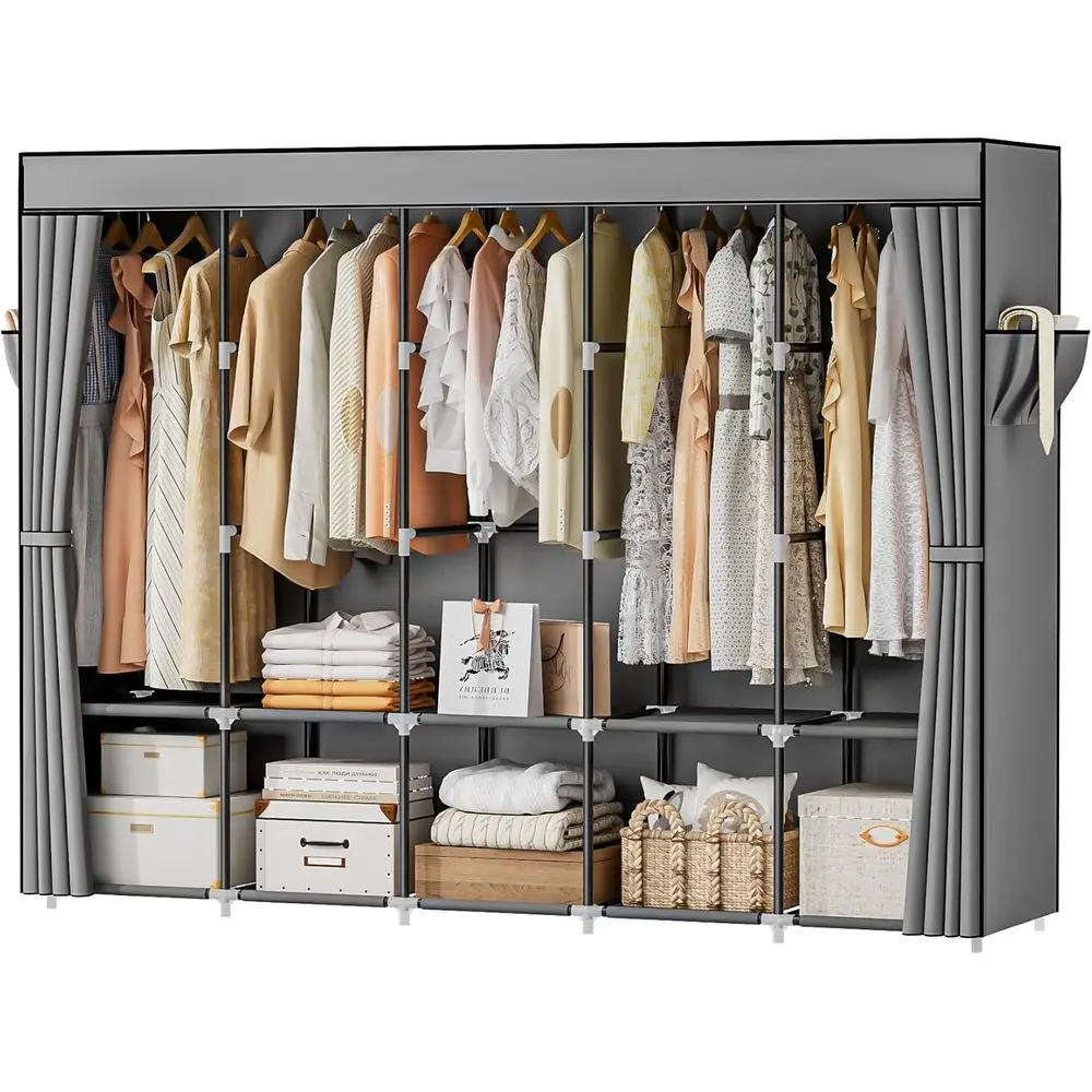

Portable Closets or Hanging Clothes, 83 Inch Large acity Wardrobe Closet, reestanding Armario De Ropa Closet with Cover & 5 Hang