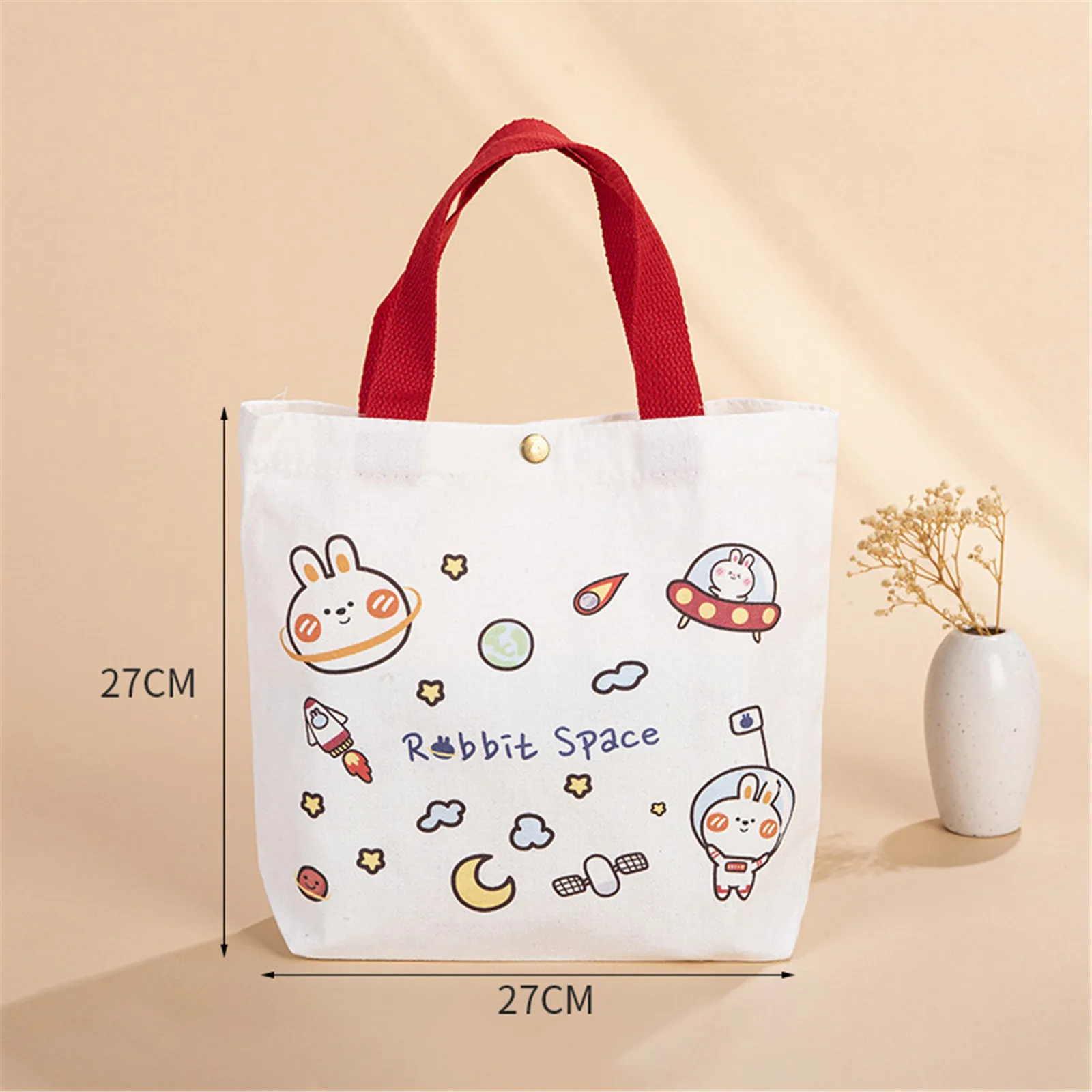 Women Small Canvas Tote Bag Japanese Peach Hand Lunch Bag Korean Mini Storage Handbags Cotton Cloth Picnic Travel Handle Bags