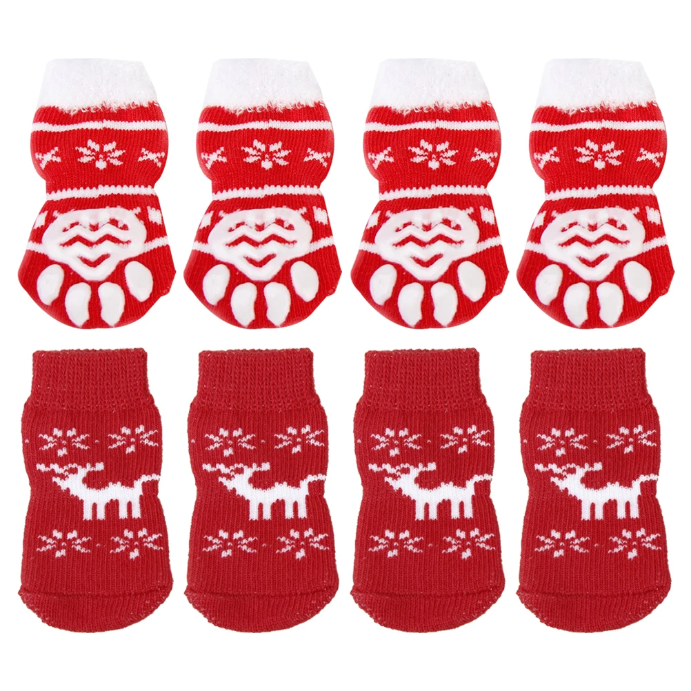 8 Uds calcetines de algodón para mascotas cálidos antideslizantes patrón de garra protegen las patas frío invierno Navidad perro gato Navidad calcetines para mascotas