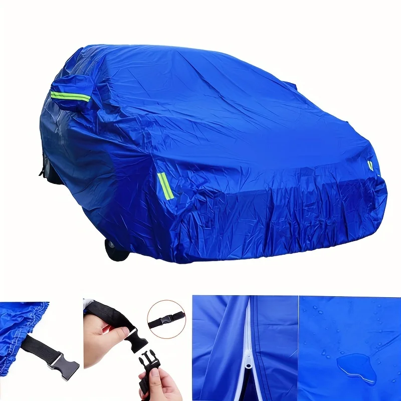 

Universal Car Cover Outdoor Anti-UV Waterproof Snow Protection Zipper Design Blue For Hatchback Sedan SUV