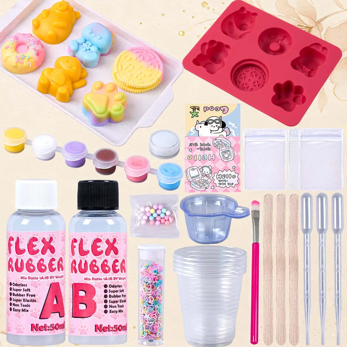 DIY Taba Squishy Kit Set Liquid Gel Liquid Silicone Squishy Making Kit Perfect Kawaii Cartoon Aniaml Cat Paw Decompression Gifts