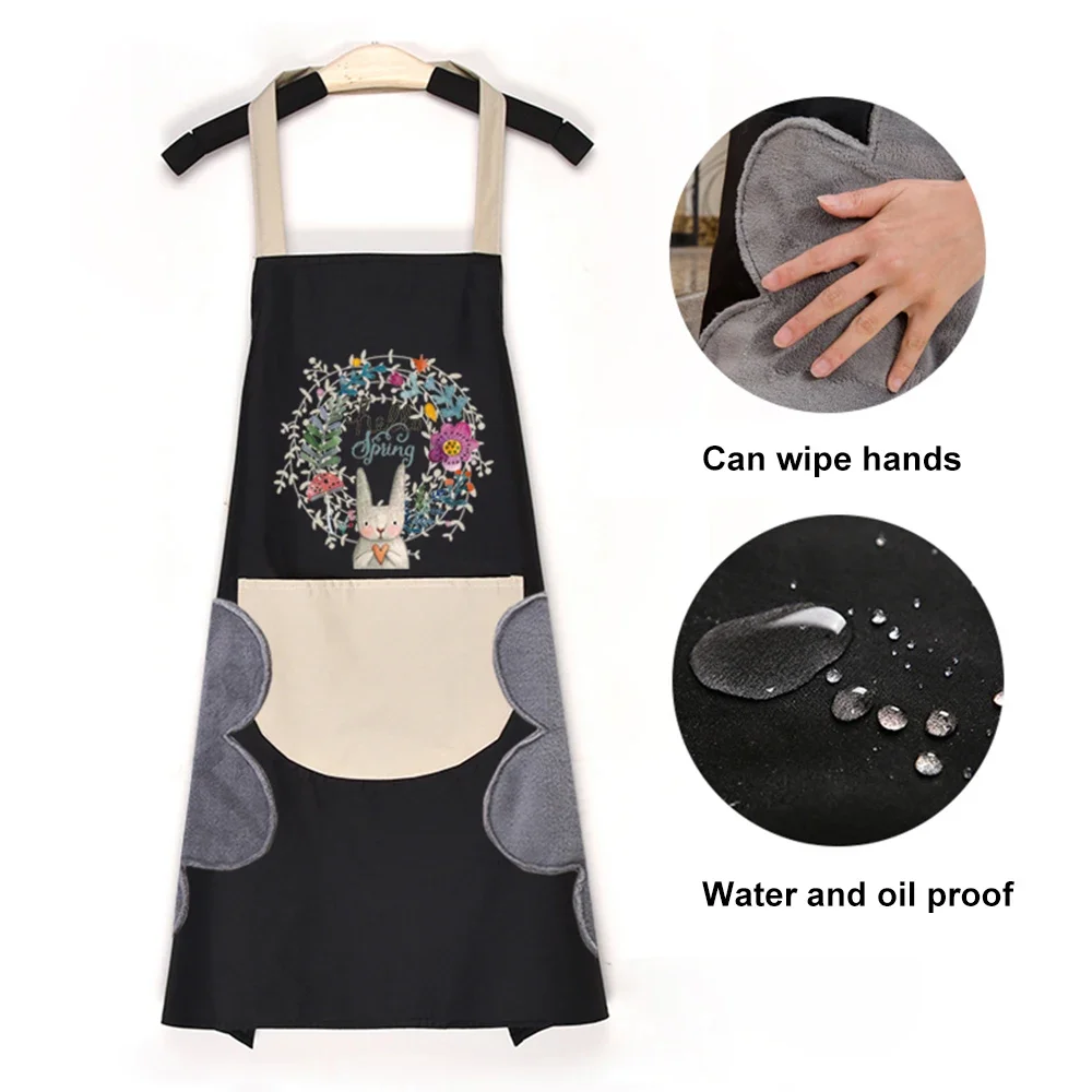 1Pcs Kitchen Wipeable Waterproof Oil-Proof Cartoon Wreath Rabbit Kitchen Nail Shop Apron for Women Baking Accessories