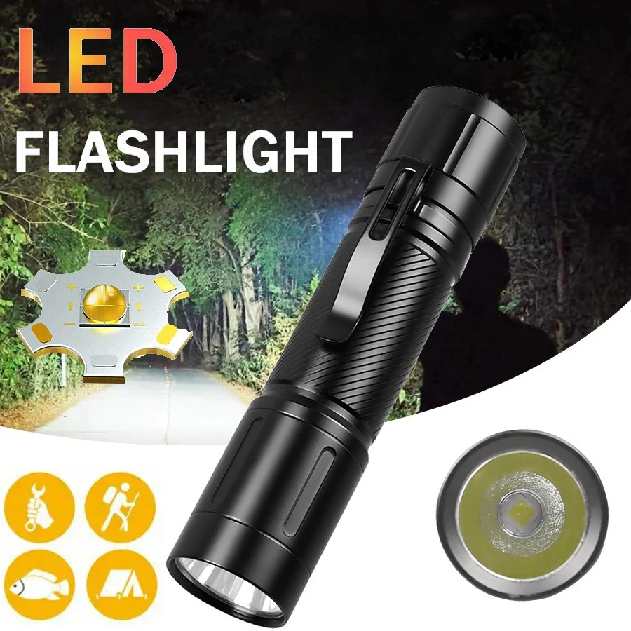 

Уличный светодиодный фонарик с зажимом для ручки, тактический фонарь, 6 режимов, водонепроницаемый фонарь из алюминиевого сплава для домашней лампы для кемпинга