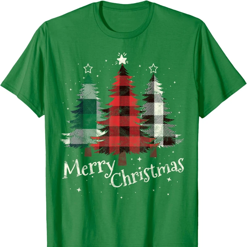 Women's Gift Cotton T-shirt with Three Christmas Trees Design Crew Neck Short Sleeve  All Seasons Casual Fashion Comfortable Tee
