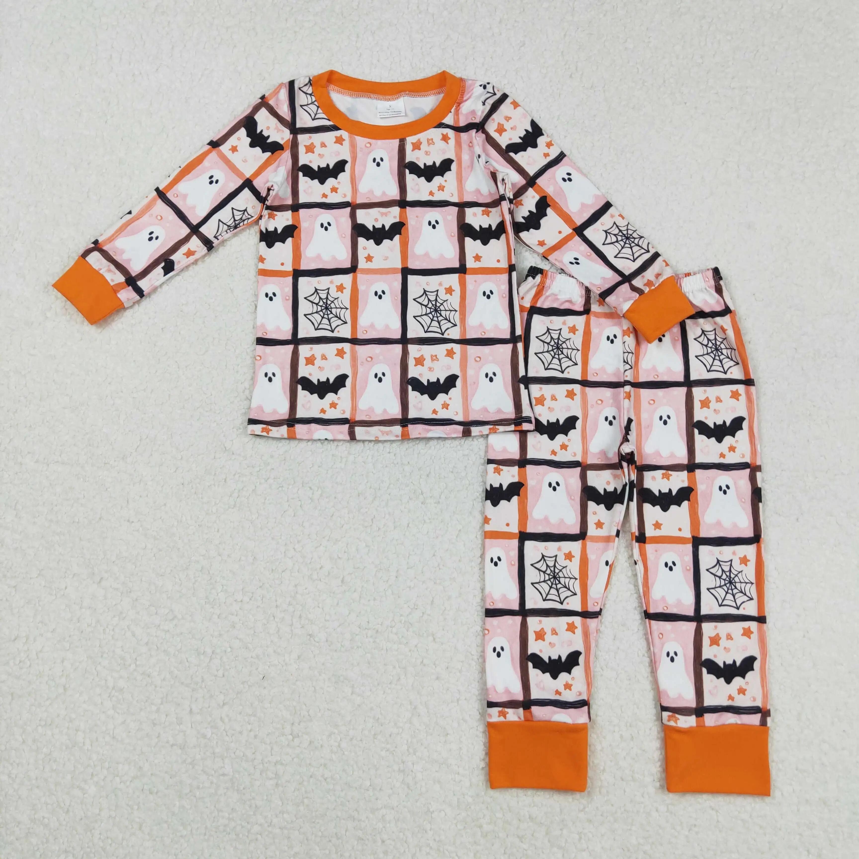 

8.26y Baby Boys Set Wholesale Boutique Halloween Ghost Bat Pink Orange Long Sleeve Long Pants Pajama Set