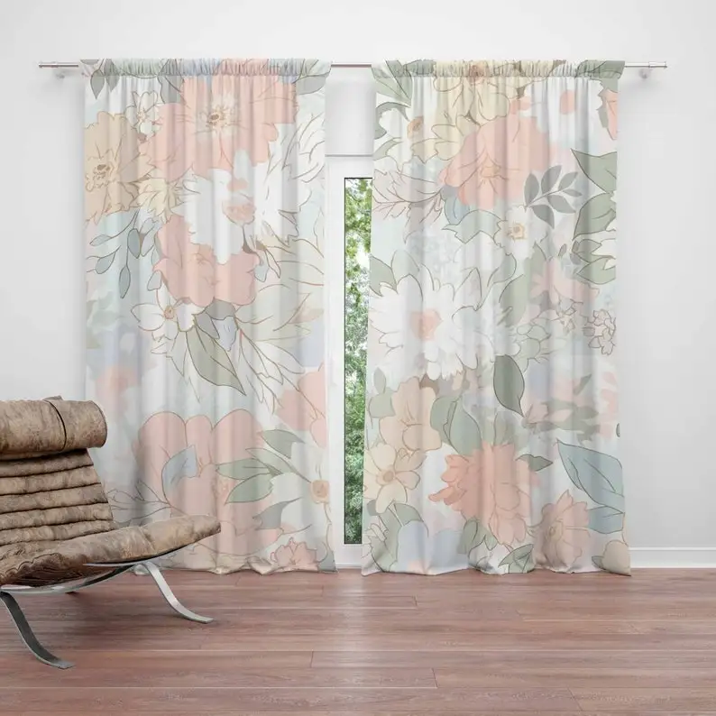 Pastel Floral Nursery Curtain Kids Bedroom Black Out Nursery Decor Baby Room Curtains Bedroom Living Room Curtains