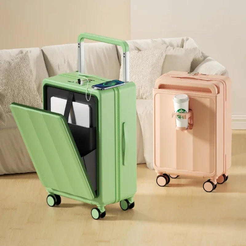 Multifunctional Password Suitcase Student New Front Pocket Wide Pull Rod Rolling Luggage Zipper Travel Suitcase on Wheels