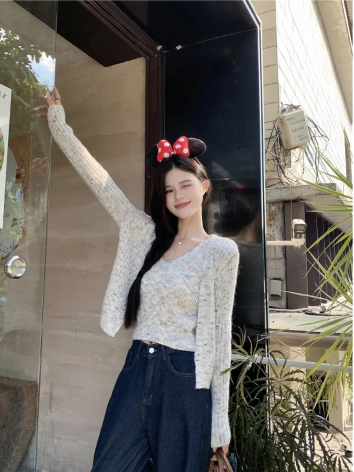 Korean Sle ort Knitted Open Cardigan Vest Women's Two-Piece Set Slim Fit V-Ne Sweater Coat Sweet Sle Spring Autumn