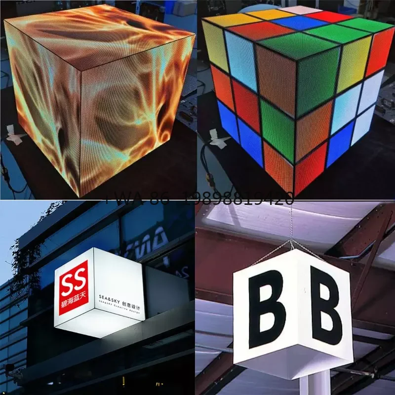 P3 HD Configured Magic LED Cube Display Wall Hanging or Standing Cubic Screen for Market Advertising and Hospitals