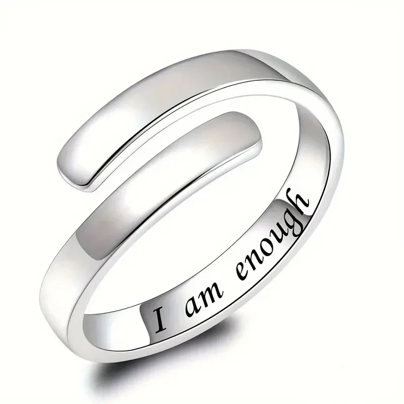 Huitan Metal Circle Finger Ring for Women with Letter 