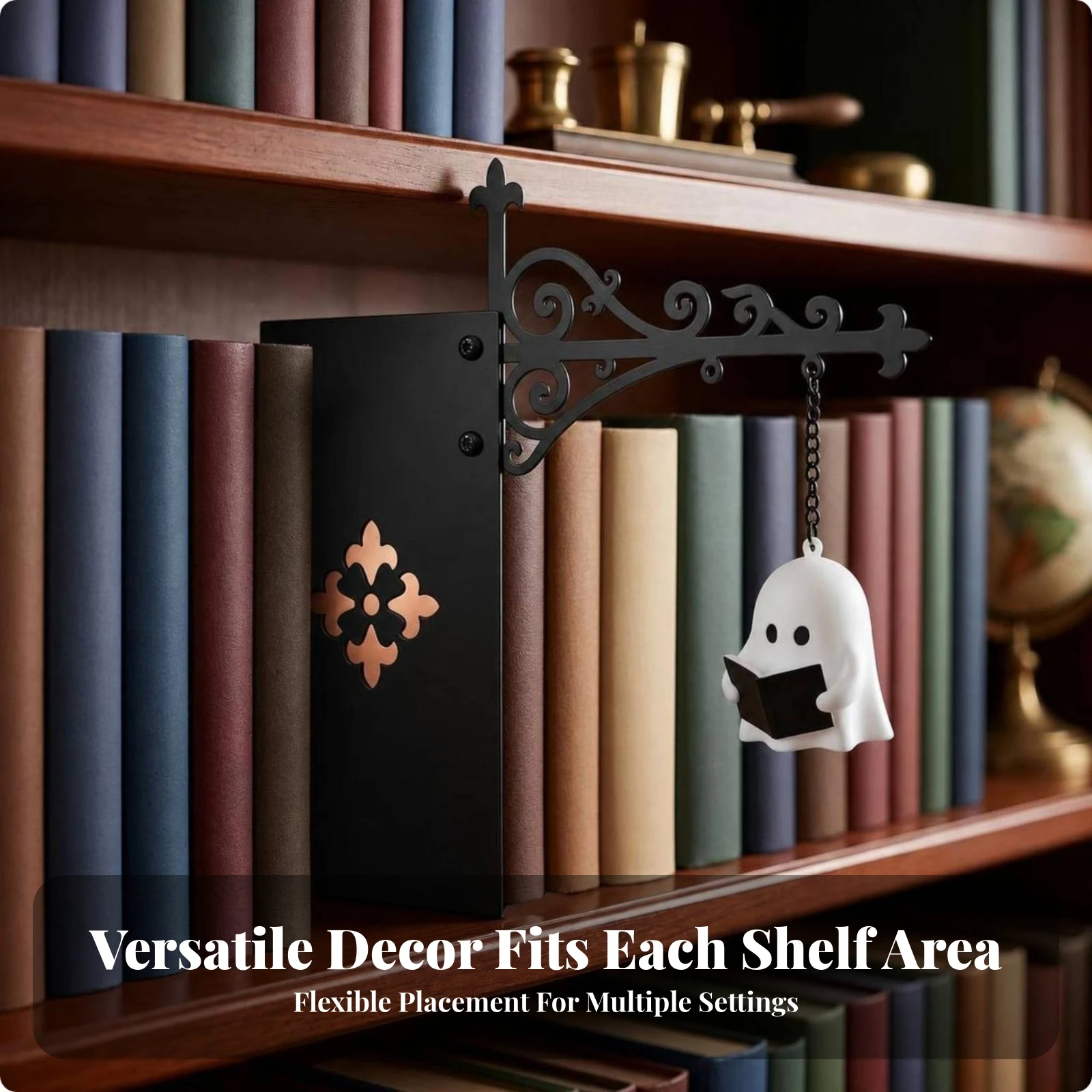Scrollwork Bracket Black Metal Bracket with Finial Gothic Wall Hanger Ornate for Home Decorators, Entryways, Reading Nooks