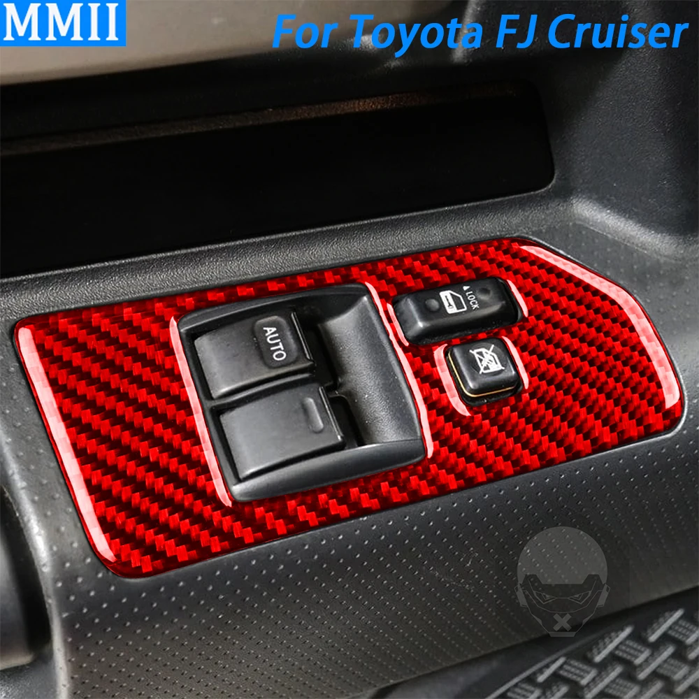 

Red Carbon Fiber Window Lift Control Panel Decorative Cover Car Interior Accessories Sticker For Toyota FJ Cruiser 2007-2021