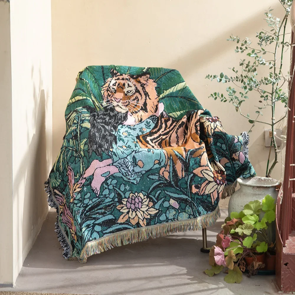 Tiger Animal Pattern Linen Throw Blanket Soft Warm Adult Bed Cover Sofa Travel Tapestry - Home Decor Blanket Dropshipping