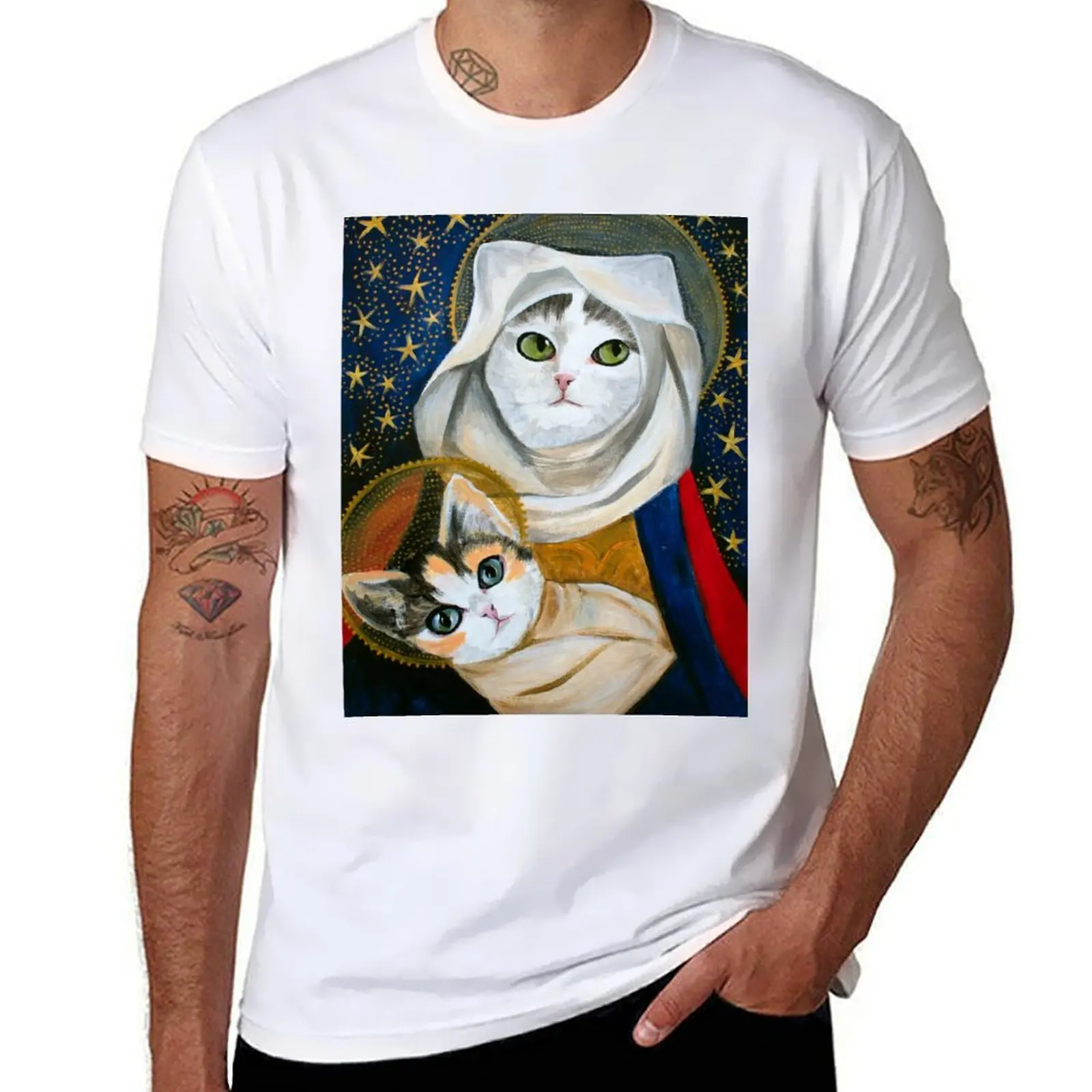 

Cat holy family, mother and child T-Shirt funny t shirts cotton man t shirt cotton high quality T-Shirt