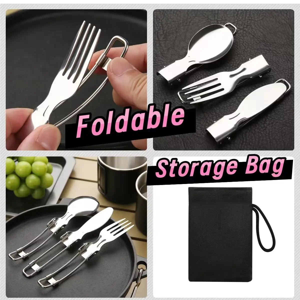

Camping Spoon Fork Set Portable 7pcs Outdoor Tableware With Storage Bag Foldable Cutlery Set For Camping Hiking Fishing Picnic