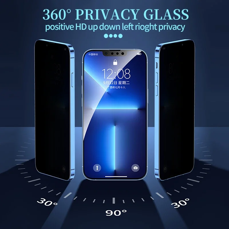 زجاج مقسى مضاد للتجسس لـ iPhone ، واقي شاشة بغطاء كامل ، غشاء خصوصية ، 4 طرق ، عرض ، 15 ، 14 ، 13 ، 12 ، 11 ، Pro ، Max ، Plus ، 1-2 على الإنترنت
