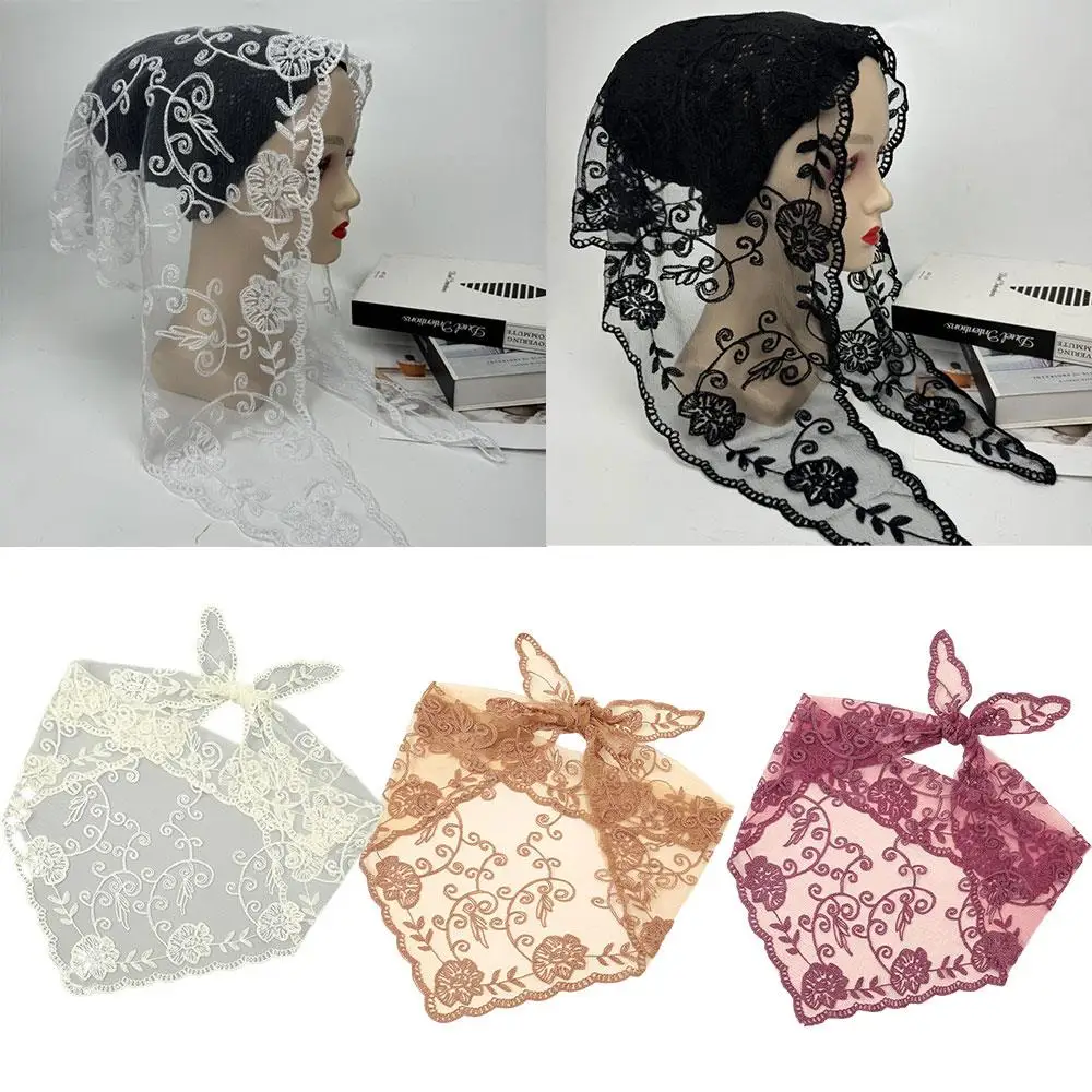 

French Retro Lace Floral Headscarf Embroidered Flower Lace Scarf Small Shawl Women's Triangular Scarf Sweet Travel Headwear