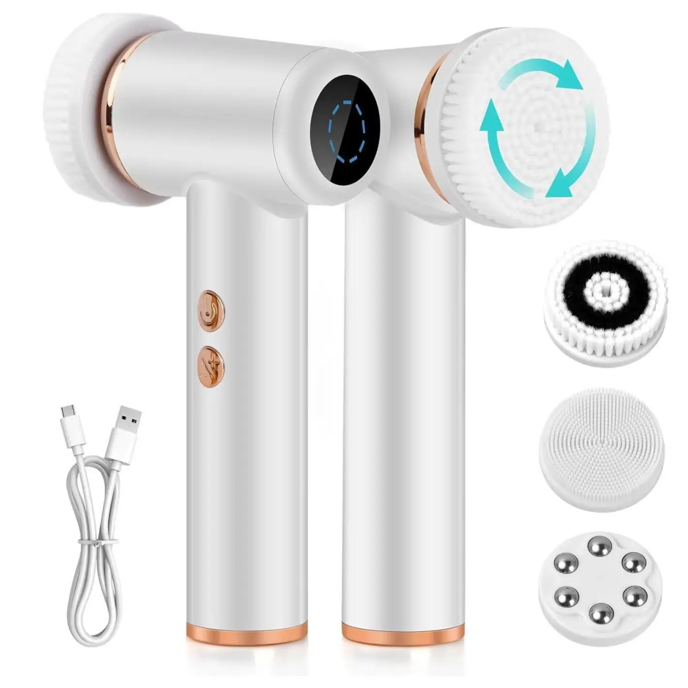 4 in 1 Electric Facial Cleansing Brush Waterproof Rotating Face Scrubber Exfoliator Rechargeable Face Exfoliating Massage Device