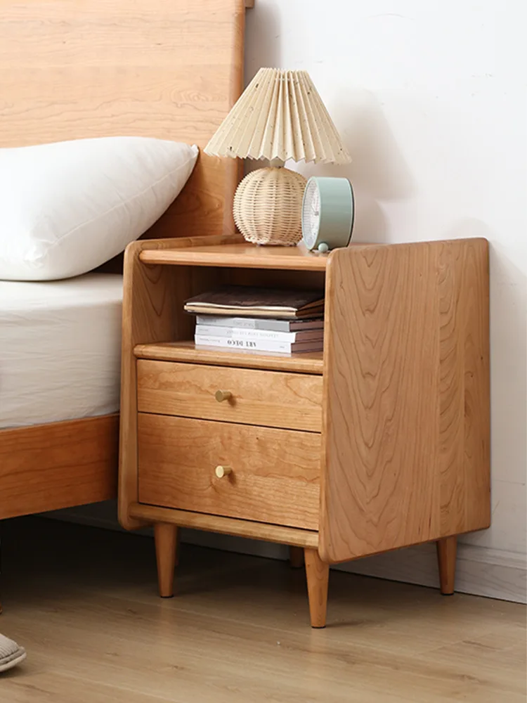 Cherry wood full solid wood bedside table Nordic bedroom storage cabinet small apartment sideboard modern minimalist oak