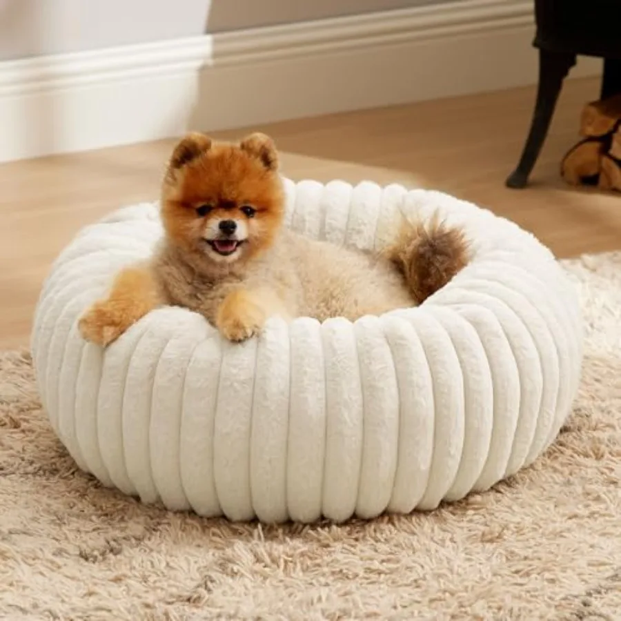 

ComfyFleece™ Donut Small Dog Bed - Dog Beds for Small Dogs with Corduroy Fleece and Anti Slip Bottom Round Faux Fur Pet Beds wi