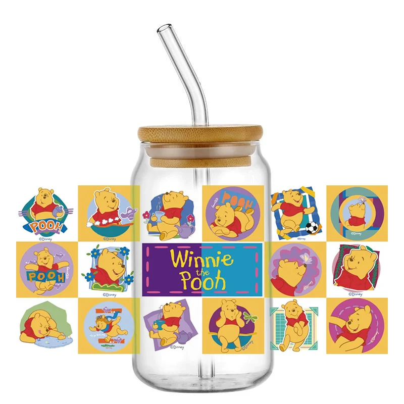 

Miniso Pooh Cartoon Bear 16oz DTF Sticker Cups Cool Personalize UV Wrap Transfer Sticker Custom Labels DIY Logo Selfadhesive