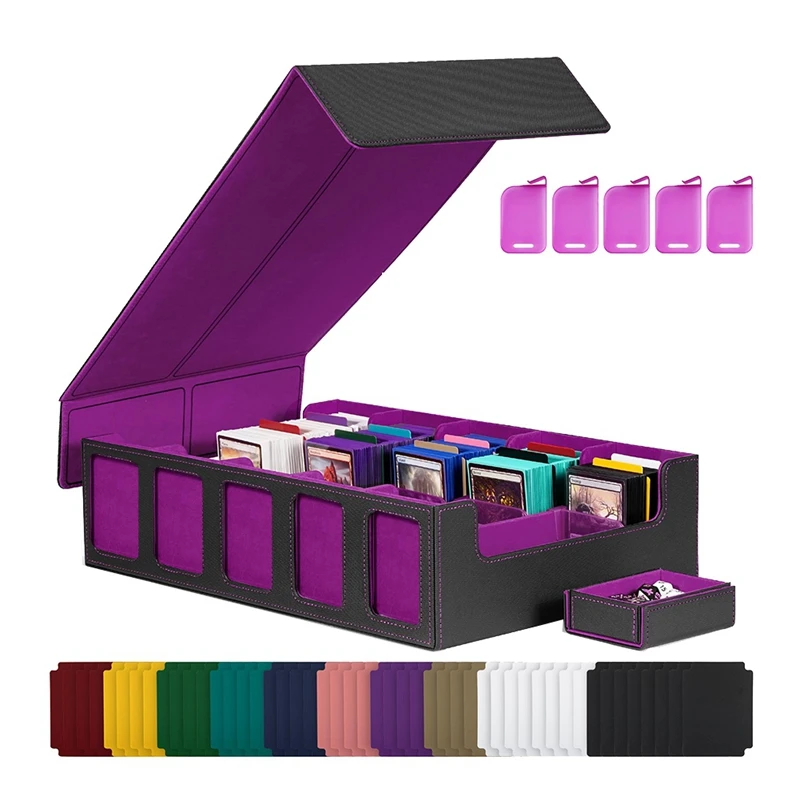 

Коробка для хранения коллекционных карточек, 5-рядный футляр для колоды карт, коробка для магнитных карточек с крышкой, черный + фиолетовый