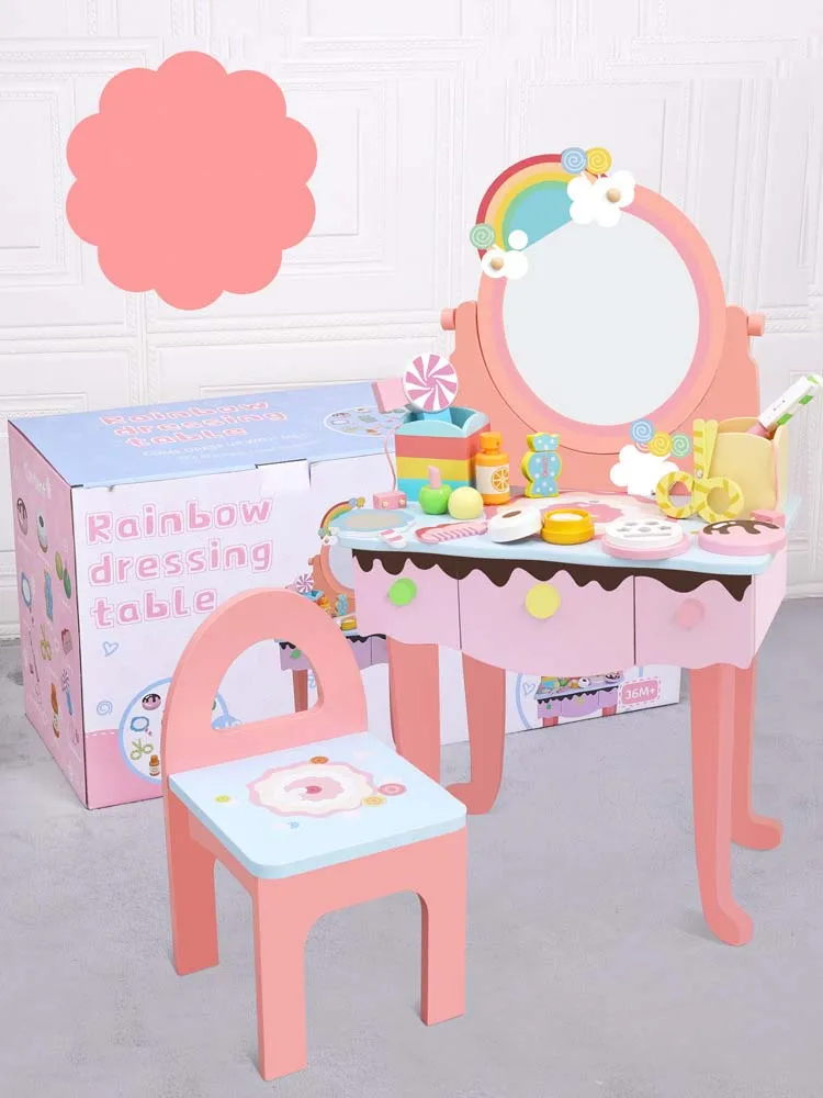 새로운 어린이용 시뮬레이션 나무 화장대 여자아이 장난감 놀이 화장 세트 화장대 놀이집 여자아이 장난감 어린이 선물