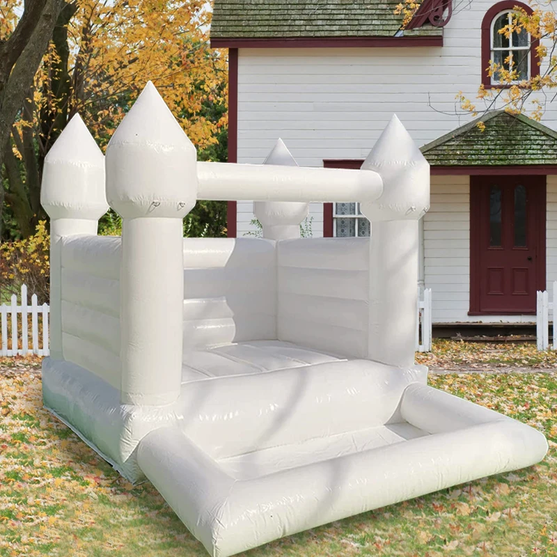 Inflatable White Bounce House Castle with Ball Pit Wedding Bouncy Castle with Blower Jumping Bed for Weddings, Birthdays,Parties