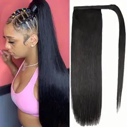 Straight Ponytail Extension Natural Ponytail 100% Human Hair Extension Natural Black Clip in Ponytails Hair Piece For Women