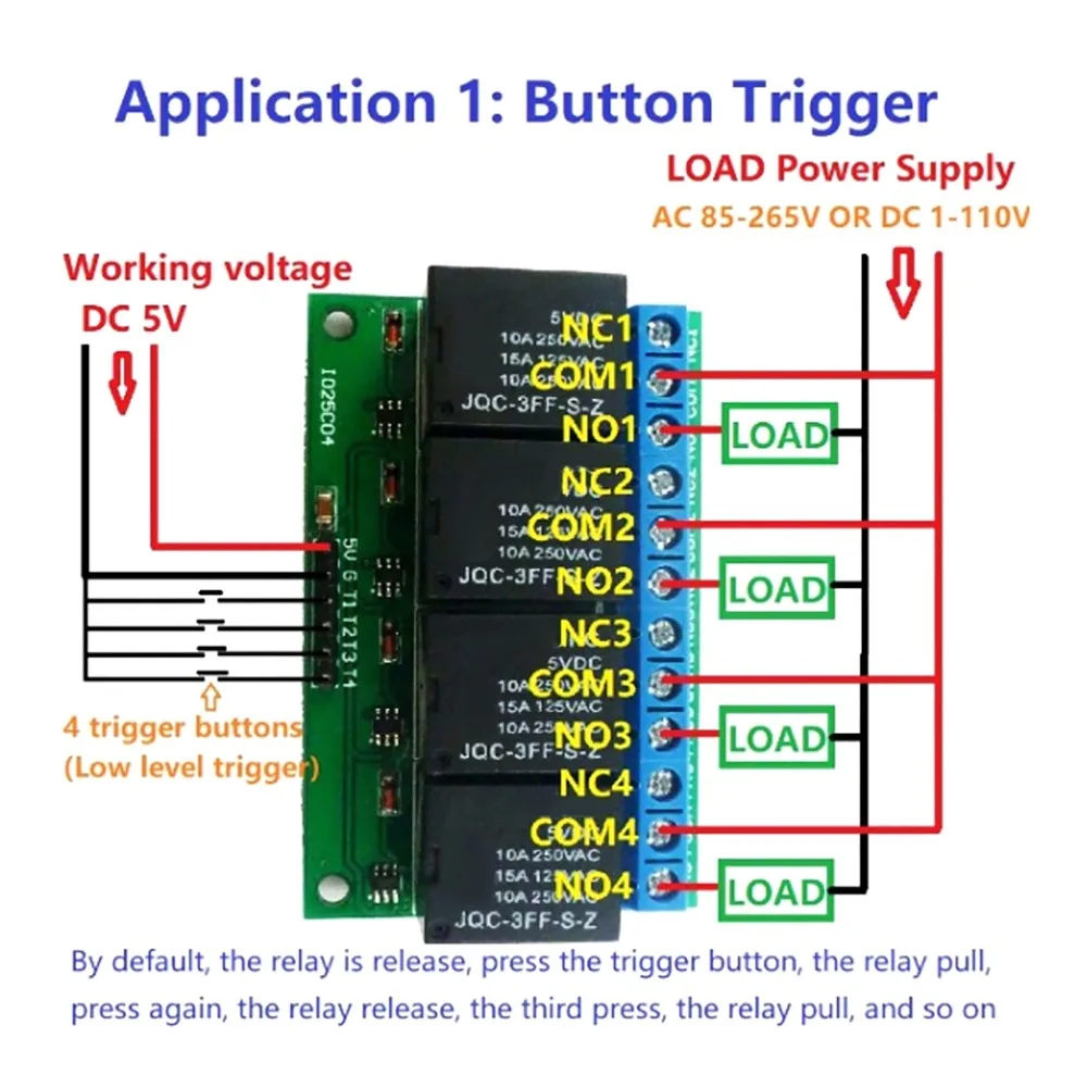 Relay Control 4 Channel 5V Relay IO25C04 Bistable Latch Relay Self Locking Low Pulse Trigger Self locking Relay Control Systems