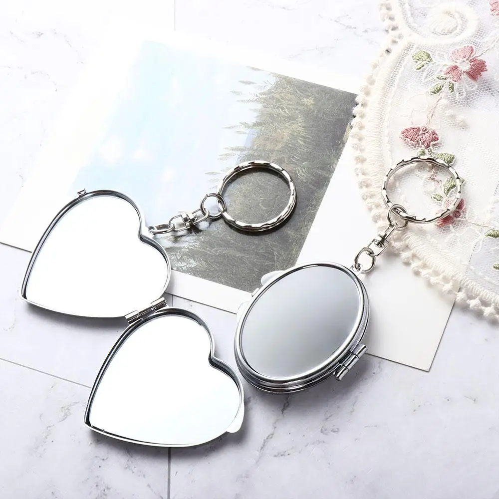 Makeup Mirror Folding Mirror Key Chain Metal Double Sides Makeup Cosmetic Mirror Key Ring Mini with Key Ring