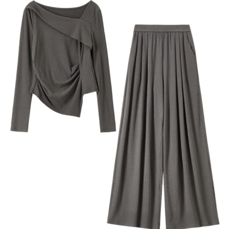 طقم مكون من قطعتين من القطن للسيدات من SENTUBILA لخريف 2025 بلوزة غير متماثلة وبنطال ذو قصة أرجل واسعة ملابس تنحيف للركاب في المكتب 153ZF2307 #6