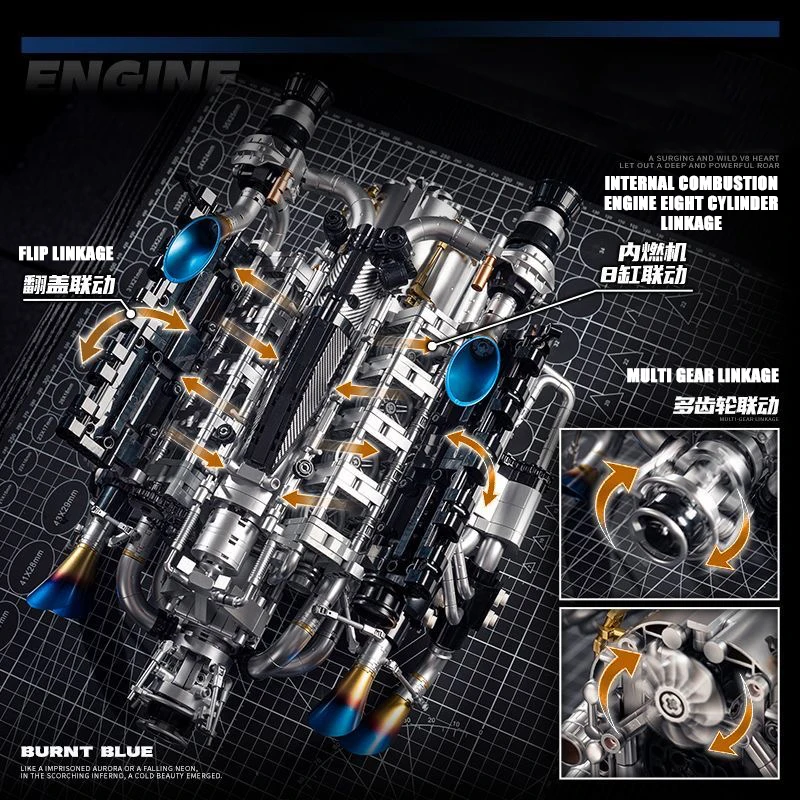 MOC 슈퍼카 V8 엔진 블록 키트-2773개 배트모빌 엔진 기술 모델 트윈 터보 8기통 기계 공학 세트