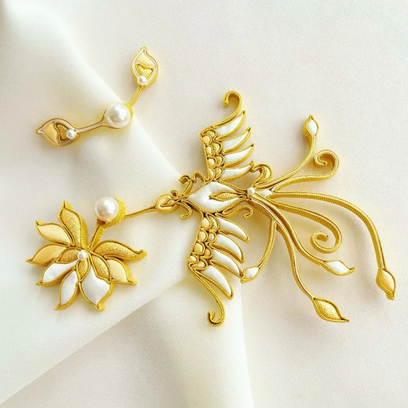 National style cheongsam vest top new Chinese hard strip fabric buckle golden phoenix lotus shape nail bead disc buckle