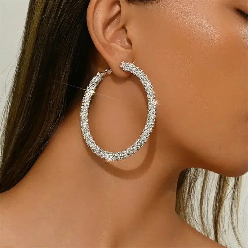 Big Full Crystal Circle Hoop Earrings for Women Party Wedding Accessories Boucle Oreille Femme