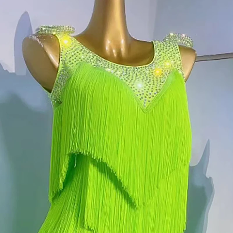 

Latin Dance Competition Women's High-end Custom Full Tassel Multi-layer Cha Cha Samba Performance Rhinestone Dress