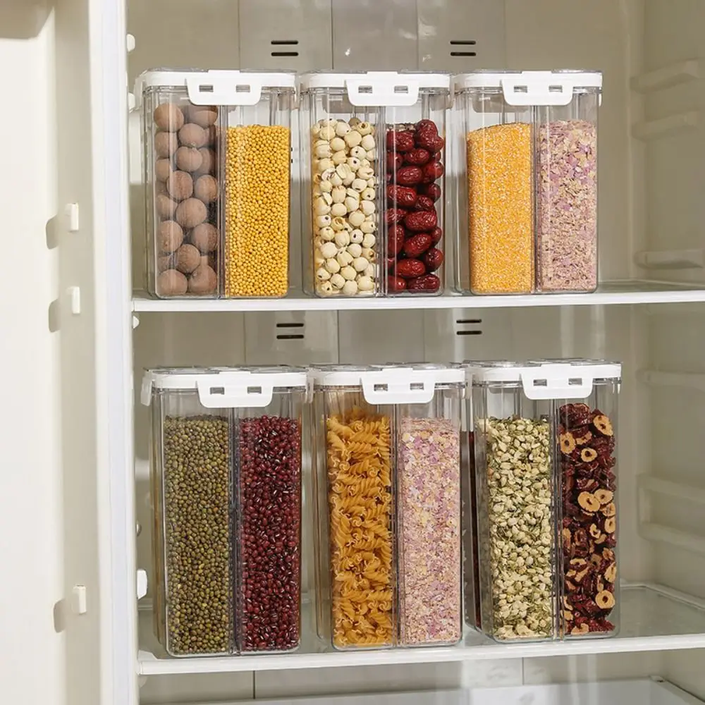 Airtight Cereal Storage Container Large Capacity with Built-in Partition Dispenser Portable Transparent Storage Tank Household