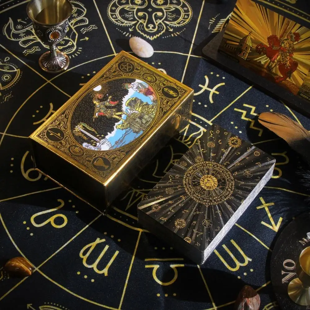 Cartas de tarot clásicas panorámicas Rider Waite, 78 Uds., para principiantes, plástico PET impermeable con lámina dorada, 12x7cm