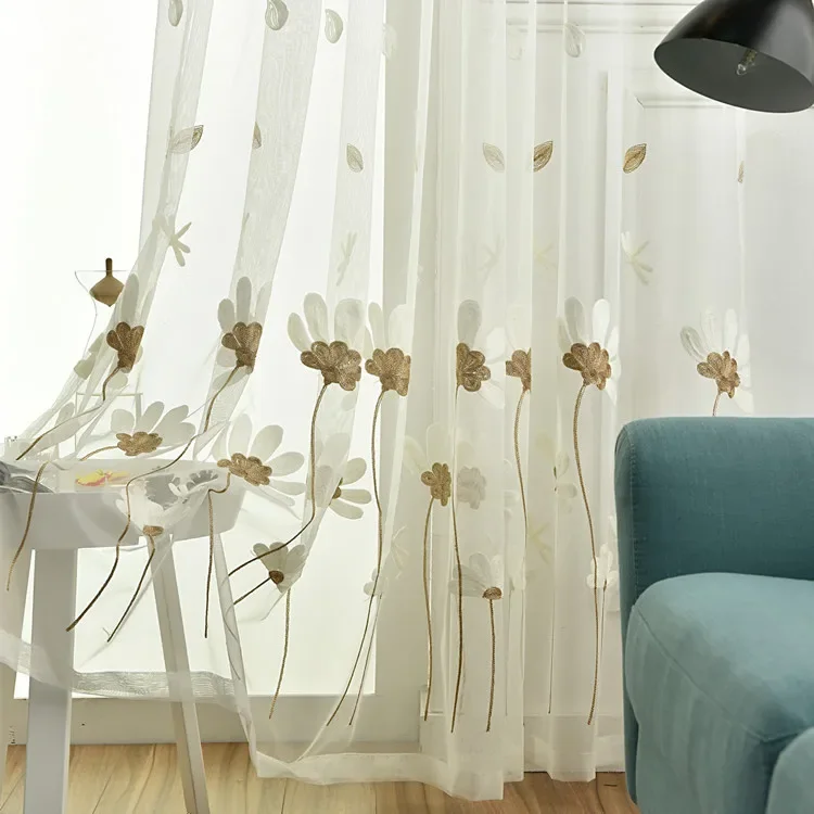 Fresh Embroidered Gauze Curtains Living Room Bedroom Children's White Gauze Light Curtains Curtains Finished Can Be Processed