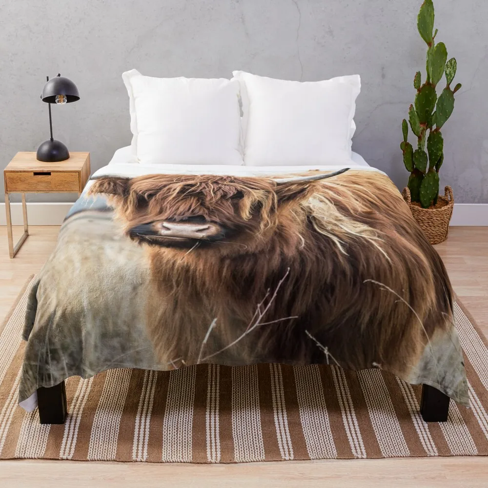 

Highland Cow Portrait Throw Blanket Nap valentine gift ideas cosplay anime Blankets