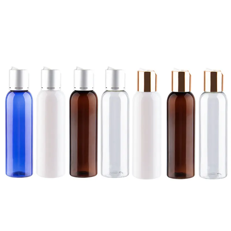 

120ml 150ml X 40PC Blue Plastic Bottle Gold Disc Top Cap , 150CC Lotion / Shampoo Packaging Bottle , Empty Cosmetic Container