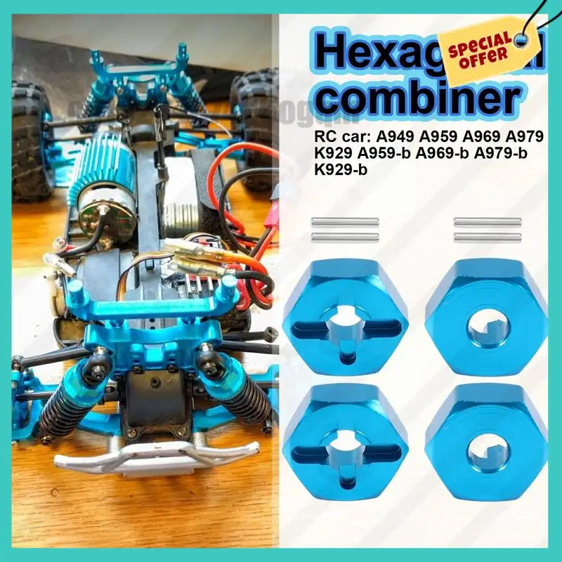 

-ABJZ 4Pcs Hexagonal Combiner Wheel Rim Hex 7Mm Upgrade 12Mm Metal Adapter For 1/18 Wltoys A949 A959 A969 A979 K929 1/10 Tires