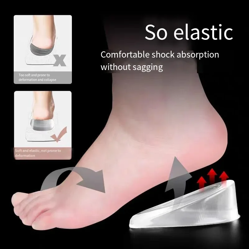 2pcs Transparent Invisible Inner Height Increasing Insole Shock Absorption Odor Proof Silicone Heel Pad Women Heel Half Pads