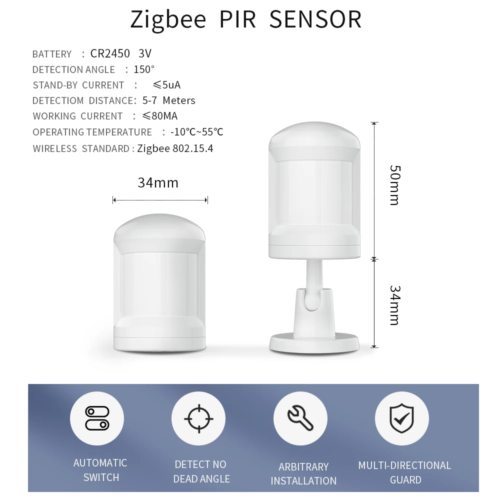 Tuya Zigbee Human Body Sensor Detectors PIR Motion Sensor Smart Home Security Alarm Sensor Smart Life App Remote Monitoring