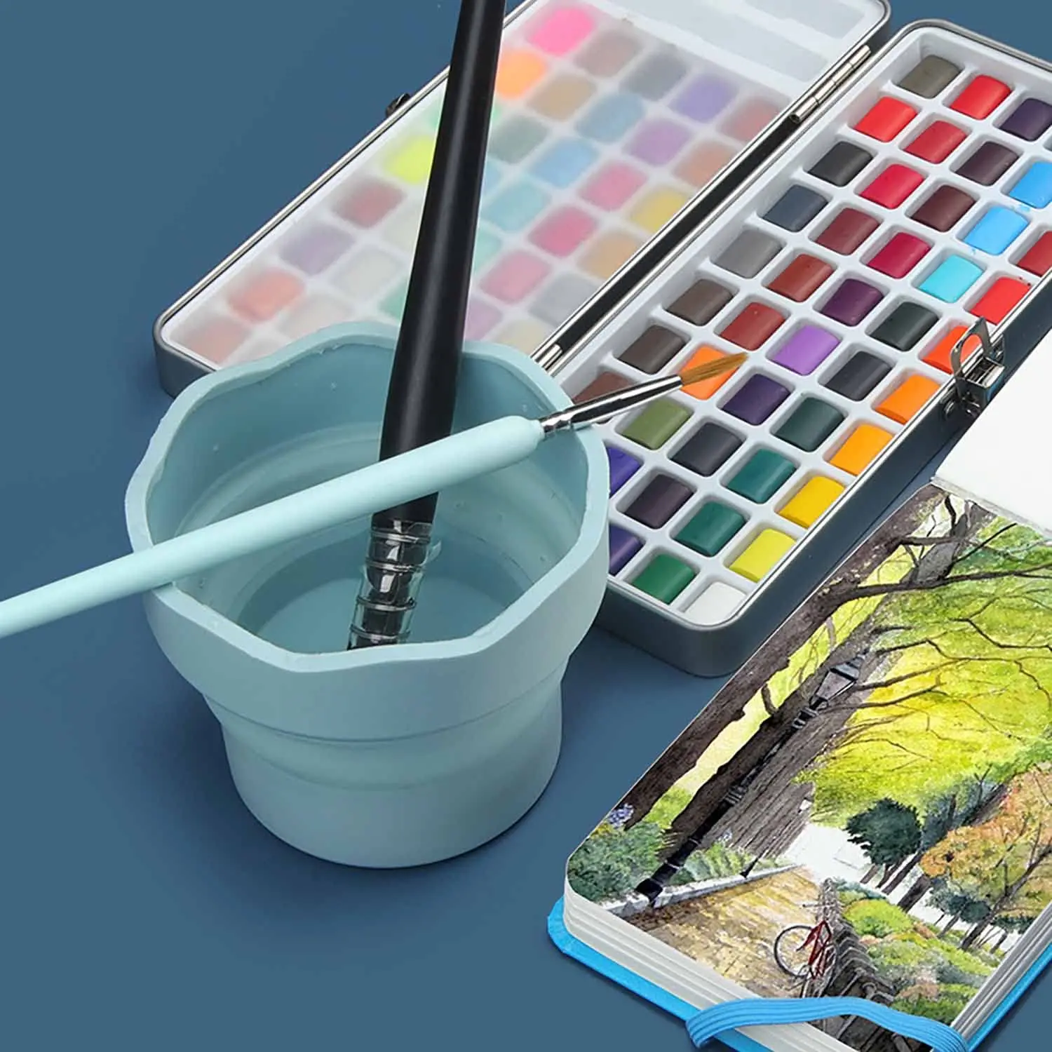 Silicone Watercolor Paint Washing Bucket Portable Scalable Telescopic Cup Folding Brush Washer Collapsible Paint Brush Cleaner view 5